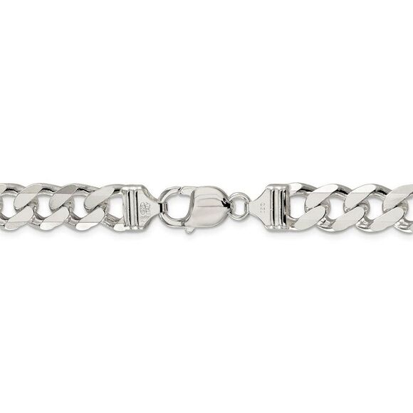 Men's 10.5mm, Sterling Silver Solid Pave Curb Chain Necklace, 24 Inch